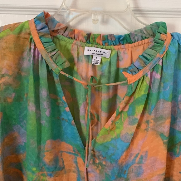 Women’s Current Air Margot Top Blouse Fluttering Sleeve Multicolored V-Neck Sz S - Picture 6 of 8